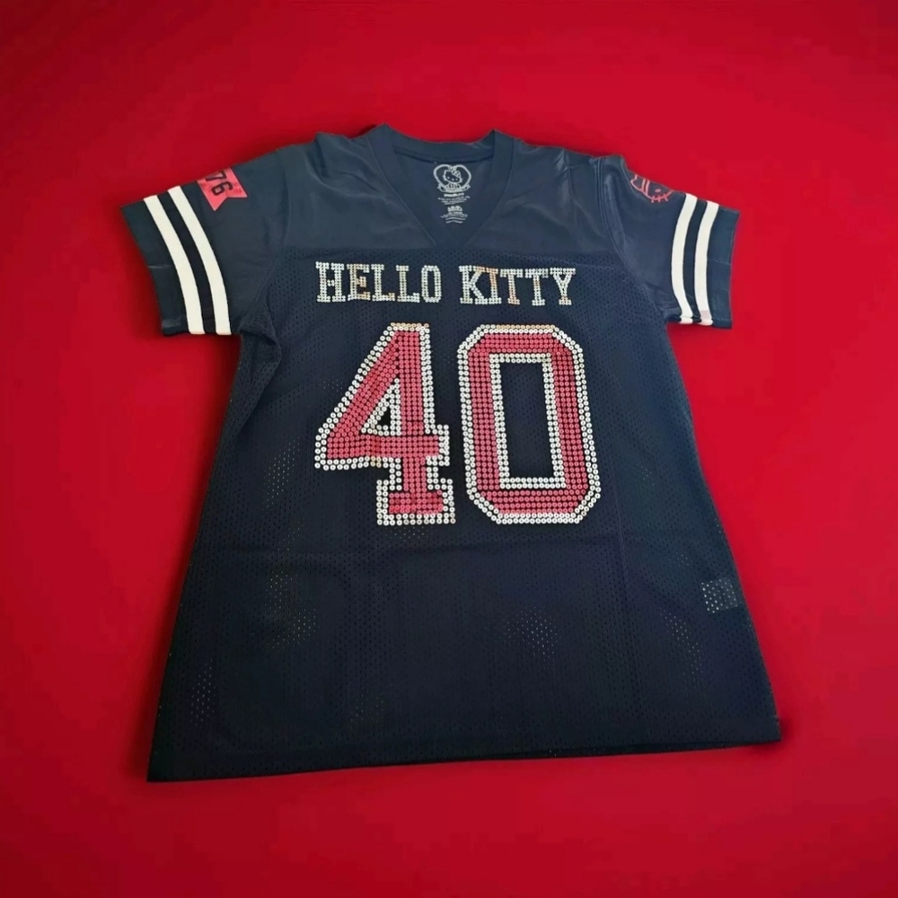 Sanrio Hello Kitty Football Mesh T-Shirt Limited Edition 40th Anniversary BLING!